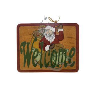 Santa Claus Welcome Sign Hand Painted Wooden 13" X 10"